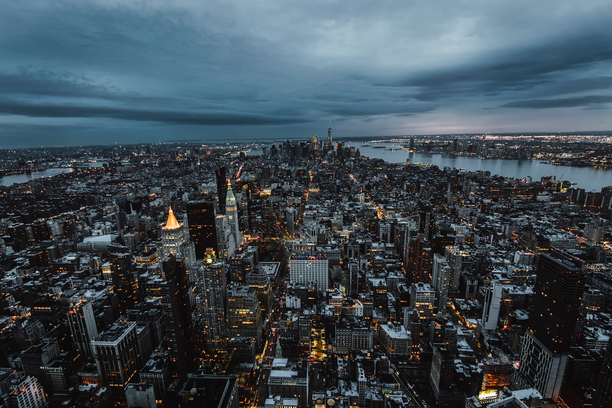 city view on cloudy night